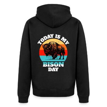 Buffalo Bison - Unisex Premium Organic Zip Hoodie - black - Back - Nico (187cm)