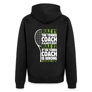 Funny Tennis Player Racket Coach - Unisex Premium Bio Zip Hoodie - Schwarz - Hinten - Nico (187cm)