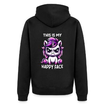 This Is My Happy Face - Unisex Premium Bio Zip Hoodie - Schwarz - Hinten - Nico (187cm)