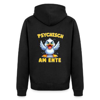 Psychisch am Ente - Ente am Limit - Unisex Premium Bio Zip Hoodie - Schwarz - Hinten - Nico (187cm)