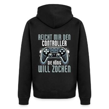 Hands me the controller, the queen wants to play - Unisex Premium Organic Zip Hoodie - black - Back - Nico (187cm)