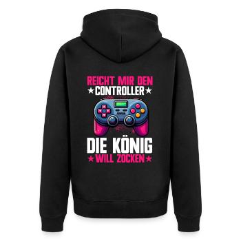 Hands me the controller, the queen wants to play - Unisex Premium Organic Zip Hoodie - black - Back - Nico (187cm)