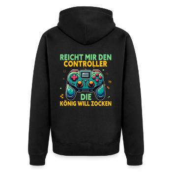 Hands me the controller, the queen wants to play - Unisex Premium Organic Zip Hoodie - black - Back - Nico (187cm)