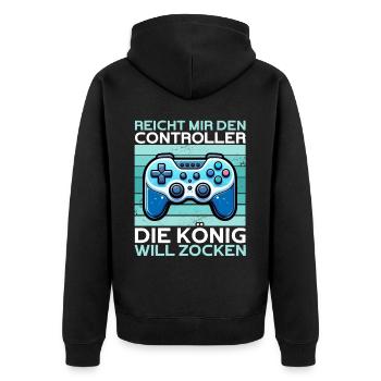 Hands me the controller, the queen wants to play - Unisex Premium Organic Zip Hoodie - black - Back - Nico (187cm)