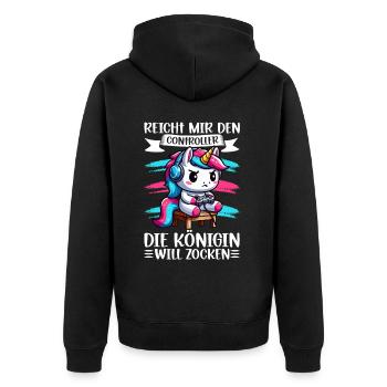 Elle me tend la manette, la reine veut jouer - Veste à capuche bio Premium Unisexe - noir - Dos - Nico (187cm)