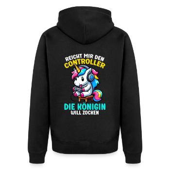 Elle me tend la manette, la reine veut jouer - Veste à capuche bio Premium Unisexe - noir - Dos - Nico (187cm)