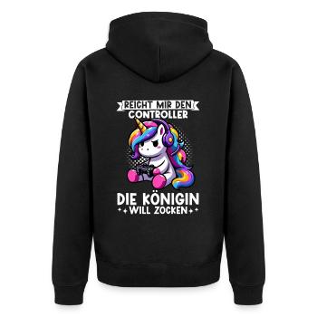 Elle me tend la manette, la reine veut jouer - Veste à capuche bio Premium Unisexe - noir - Dos - Nico (187cm)