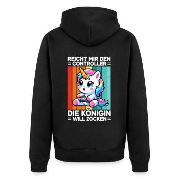 Elle me tend la manette, la reine veut jouer - Veste à capuche bio Premium Unisexe - noir - Dos - Nico (187cm)