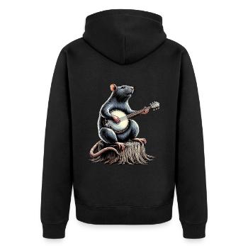 Rattenmaus Bluegrass Banjo Spieler - Unisex Premium Bio Zip Hoodie - Schwarz - Hinten - Nico (187cm)
