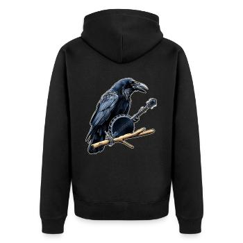 Raven Crow Bluegrass Banjo Spieler - Unisex Premium Bio Zip Hoodie - Schwarz - Hinten - Nico (187cm)