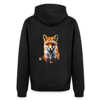Lustiges Fuchs Fox Kunst Tier Natur Wildtier Tiere - Unisex Premium Bio Zip Hoodie - Schwarz - Hinten - Nico (187cm)