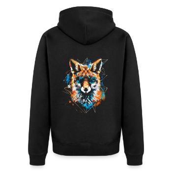 Lustiges Fuchs Fox Kunst Tier Natur Wildtier Tiere - Unisex Premium Bio Zip Hoodie - Schwarz - Hinten - Nico (187cm)