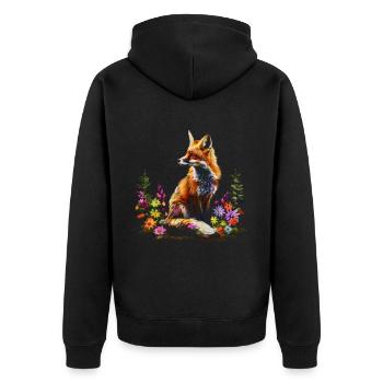 Lustiges Fuchs Fox Kunst Tier Natur Wildtier Tiere - Unisex Premium Bio Zip Hoodie - Schwarz - Hinten - Nico (187cm)