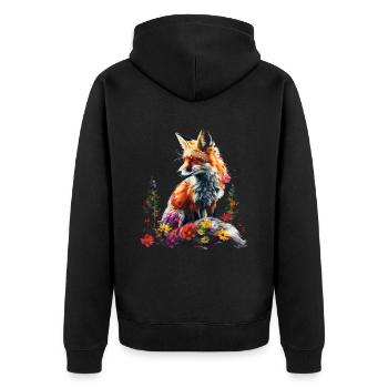 Lustiges Fuchs Fox Kunst Tier Natur Wildtier Tiere - Unisex Premium Bio Zip Hoodie - Schwarz - Hinten - Nico (187cm)