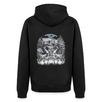 Hirsche Österreich Natur Wanderung Wandern Urlaub - Unisex Premium Bio Zip Hoodie - Schwarz - Hinten - Nico (187cm)