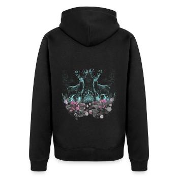 Deer Deer Wild Flowers Nature Forest Animals Roebuck - Unisex Premium Organic Zip Hoodie - black - Back - Nico (187cm)