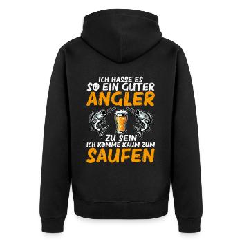 Fishing and Beer Fun Fishing Hobby - Unisex Premium Organic Zip Hoodie - black - Back - Nico (187cm)