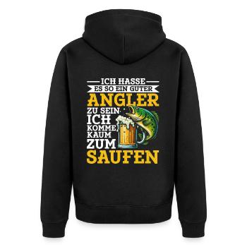 Fishing and Beer Fun Fishing Hobby - Unisex Premium Organic Zip Hoodie - black - Back - Nico (187cm)