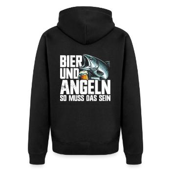 Fishing and Beer Fun Fishing Hobby - Unisex Premium Organic Zip Hoodie - black - Back - Nico (187cm)