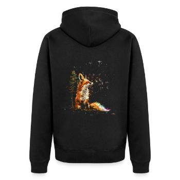 Lustiges Fuchs Fox Kunst Tier Natur Wildtier Tiere - Unisex Premium Bio Zip Hoodie - Schwarz - Hinten - Nico (187cm)
