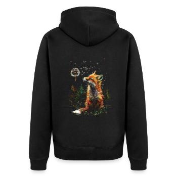Lustiges Fuchs Fox Kunst Tier Natur Wildtier Tiere - Unisex Premium Bio Zip Hoodie - Schwarz - Hinten - Nico (187cm)