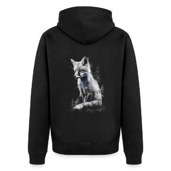 Lustiges Fuchs Fox Kunst Tier Natur Wildtier Tiere - Unisex Premium Bio Zip Hoodie - Schwarz - Hinten - Nico (187cm)