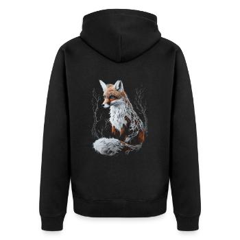 Lustiges Fuchs Fox Kunst Tier Natur Wildtier Tiere - Unisex Premium Bio Zip Hoodie - Schwarz - Hinten - Nico (187cm)