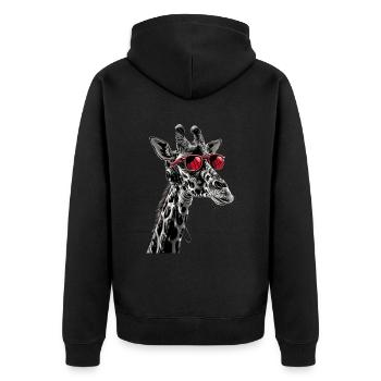 Giraffen Motiv Tier Tierliebhaber Kopfhörer Kunst - Unisex Premium Bio Zip Hoodie - Schwarz - Hinten - Nico (187cm)