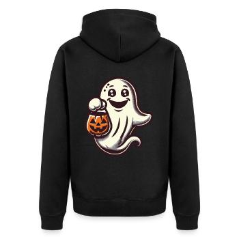 Cute Halloween Ghost Trick Or Treat - Unisex Premium Organic Zip Hoodie - black - Back - Nico (187cm)