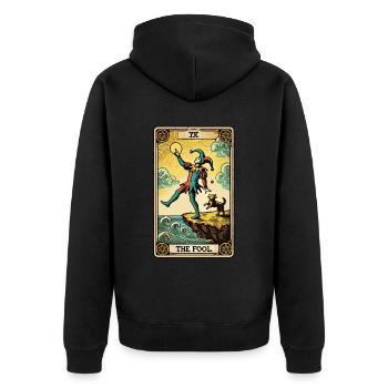 Tarotkarten Design Der Narr Halloween Vintage - Unisex Premium Bio Zip Hoodie - Schwarz - Hinten - Nico (187cm)