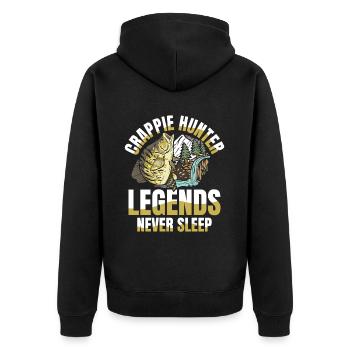 Crappie Hunter Legends Never Sleep - Unisex Premium Bio Zip Hoodie - Schwarz - Hinten - Nico (187cm)