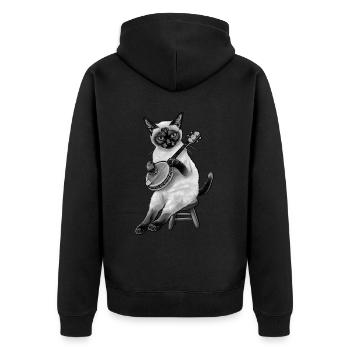 Siamkatze Bluegrass Banjo Spieler - Unisex Premium Bio Zip Hoodie - Schwarz - Hinten - Nico (187cm)