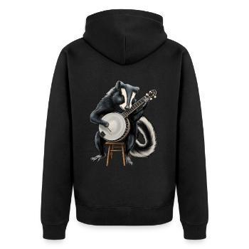 Stinktier Bluegrass Banjo Spieler - Unisex Premium Bio Zip Hoodie - Schwarz - Hinten - Nico (187cm)