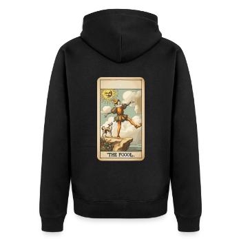 Tarotkarten Design Der Narr Halloween Vintage - Unisex Premium Bio Zip Hoodie - Schwarz - Hinten - Nico (187cm)
