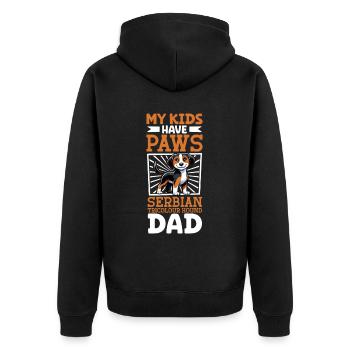 Dreifarbiger Serbischer Laufhund Papa - Unisex Premium Bio Zip Hoodie - Schwarz - Hinten - Nico (187cm)