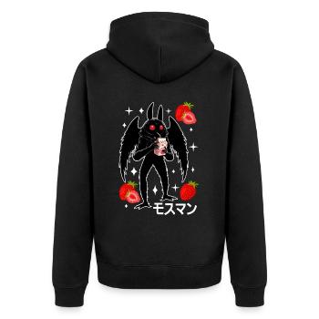 Mothman Erdbeer Milchshake - Unisex Premium Bio Zip Hoodie - Schwarz - Hinten - Nico (187cm)