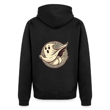 Funny Halloween Ghost Freak Under Sheet - Unisex Premium Organic Zip Hoodie - black - Back - Nico (187cm)
