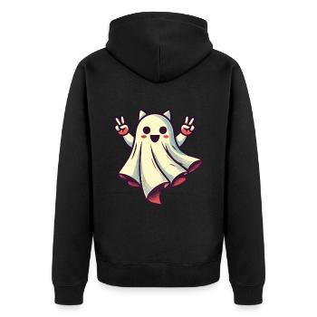 Cat Ears Ghost Kemonomimi Girl Costume Idea - Unisex Premium Organic Zip Hoodie - black - Back - Nico (187cm)