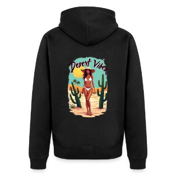 Sonnenuntergang Desert Vibes Urlaub Abenteuer - Unisex Premium Bio Zip Hoodie - Schwarz - Hinten - Nico (187cm)
