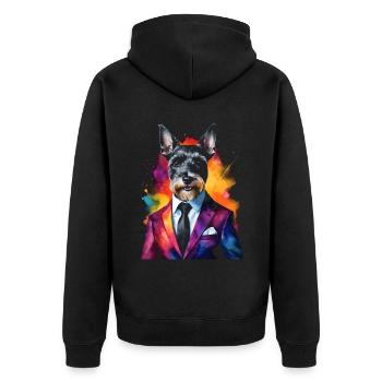 Zwergschnauzer Anzug Hund Lustig Tier Design Print - Unisex Premium Bio Zip Hoodie - Schwarz - Hinten - Nico (187cm)