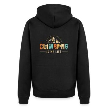 Klettern Ist Mein Leben – Bergsteigen Klettern - Unisex Premium Bio Zip Hoodie - Schwarz - Hinten - Nico (187cm)