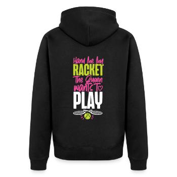 Funny Tennis Player Racket Queen - Unisex Premium Bio Zip Hoodie - Schwarz - Hinten - Nico (187cm)