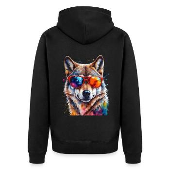 Wolf Sunglasses Colorful Animal Design Print - Unisex Premium Organic Zip Hoodie - black - Back - Nico (187cm)