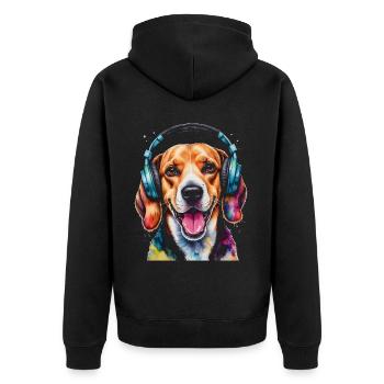 Beagle Headphones Dog Funny Animal Design Print - Unisex Premium Organic Zip Hoodie - black - Back - Nico (187cm)