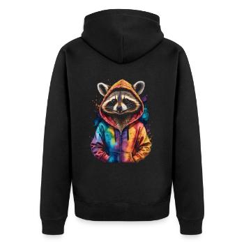 Waschbär Hoodie Bunt Lustig Tier Design Print - Unisex Premium Bio Zip Hoodie - Schwarz - Hinten - Nico (187cm)