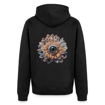Weirdcore Ästhetische Blume Menschlicher Augapfel - Unisex Premium Bio Zip Hoodie - Schwarz - Hinten - Nico (187cm)