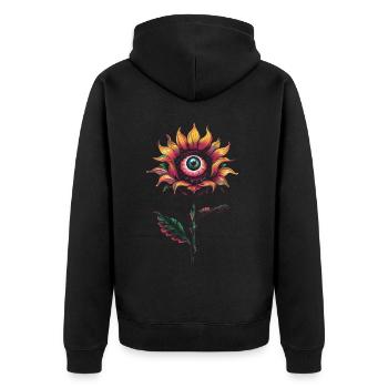 Weirdcore Ästhetische Blume Menschlicher Augapfel - Unisex Premium Bio Zip Hoodie - Schwarz - Hinten - Nico (187cm)