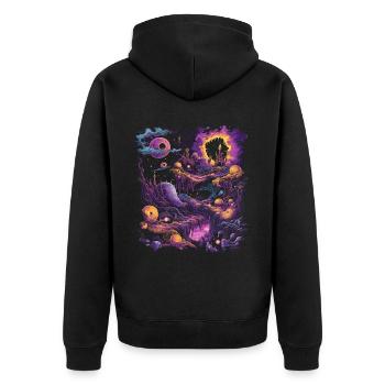 Weirdcore Ästhetischer Albtraum Dreamcore Pastell - Unisex Premium Bio Zip Hoodie - Schwarz - Hinten - Nico (187cm)