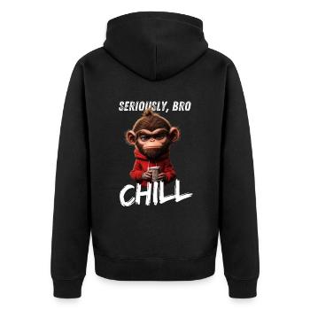 Seriously Bro Chill Monkey Meme Gambler Design - Unisex Premium Organic Zip Hoodie - black - Back - Nico (187cm)