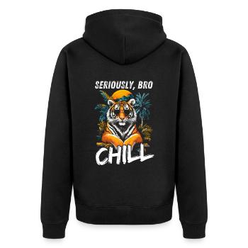 Seriously Bro Chill Tiger Meme Design - Veste à capuche bio Premium Unisexe - noir - Dos - Nico (187cm)